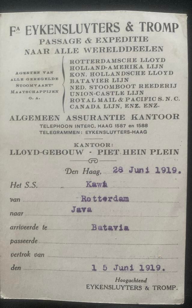 Passagebewijs 1919, Antiek en Kunst, Verzenden