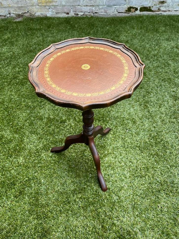 Engels wijntafeltje whiskeytafel bijzettafel leer hout, Huis en Inrichting, Tafels | Bijzettafels, Gebruikt, Rechthoekig, 60 cm of meer