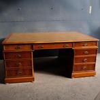 Grote engelse partner desk, bureau 120x185cm leren blad, Huis en Inrichting, Bureaus, Ophalen, Gebruikt, Bureau