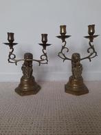 Zware koperen kandelaren met Amsterdams wapen, Antiek en Kunst, Ophalen of Verzenden, Koper of Brons