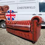 Chesterfield bank in hand gepatineerd rundleder. Uniek!, Ophalen, Gebruikt, 75 tot 100 cm