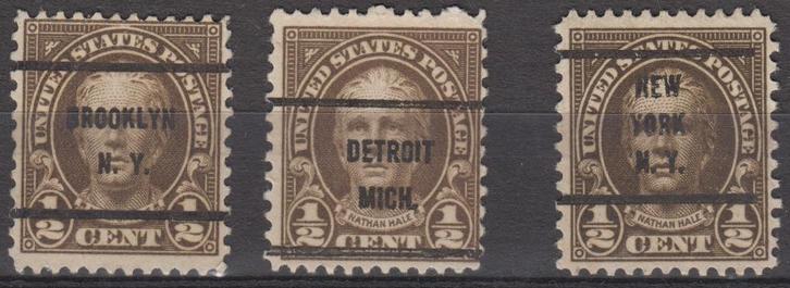 USA 3 zegels Nathan Hale precancels, Postzegels en Munten, Postzegels | Amerika, Gestempeld, Noord-Amerika, Ophalen of Verzenden