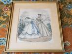 Mooie antieke ingelijste modegravure uit Frankrijk 34,3 cm.