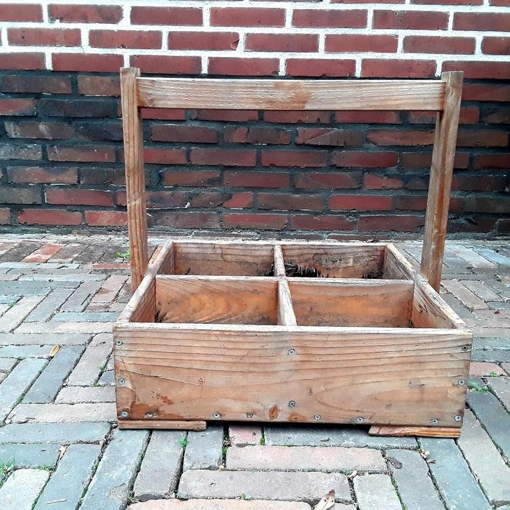 houten bak - 4 vakken - kruiden - bloemen - plantjes - vergr, Tuin en Terras, Bloembakken en Plantenbakken, Gebruikt, Hout, Minder dan 30 cm