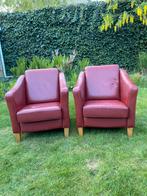GRATIS afhalen, 2 Rode Lederen Fauteuils, Huis en Inrichting, Fauteuils, Ophalen, Zo goed als nieuw, Leer, 75 tot 100 cm