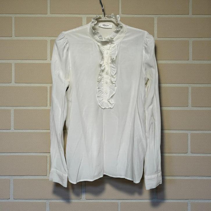 MSCH Copenhagen Blouse Maat XS Wit Ruches, Kleding | Dames, Blouses en Tunieken, Gedragen, Maat 34 (XS) of kleiner, Wit, Verzenden