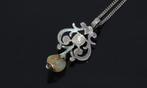 Roos diamant parel hanger antiek zilver gourmet ketting sale, Ophalen of Verzenden, Goud, Hanger, Met edelsteen