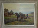 Zeer kleurrijk schilderij Ploegende paarden door A.van Gilst, Antiek en Kunst, Ophalen