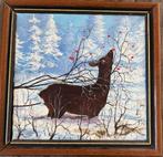 Olieverf schilderij ree in de sneeuw, Antiek en Kunst, Kunst | Schilderijen | Klassiek, Ophalen of Verzenden