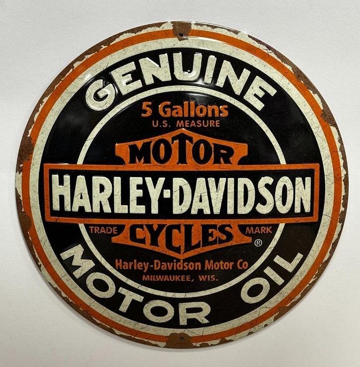 Harley Davidson genuine rond relief reclamebord van metaal, Verzamelen, Merken en Reclamevoorwerpen, Nieuw, Reclamebord, Ophalen of Verzenden