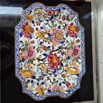 46x37 grote handbeschilderde schaal Pivoines, Gien, Ophalen, Overige stijlen, Porselein, Schaal of Schalen