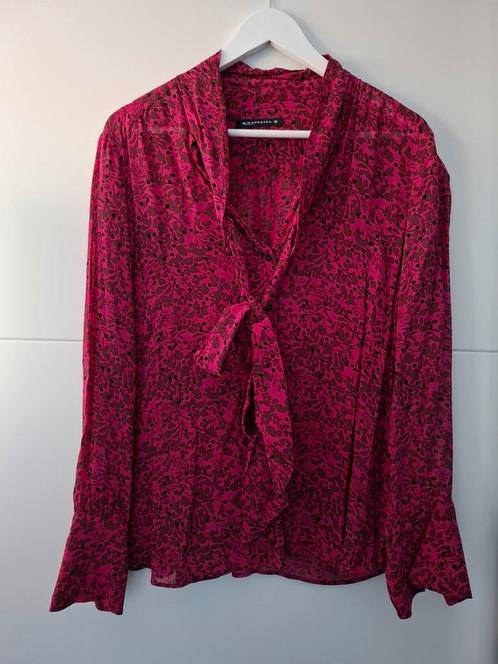 Voile fuchsiaroze blouse met bloemmotiefje Expresso maat 42, Kleding | Dames, Blouses en Tunieken, Zo goed als nieuw, Maat 42/44 (L)