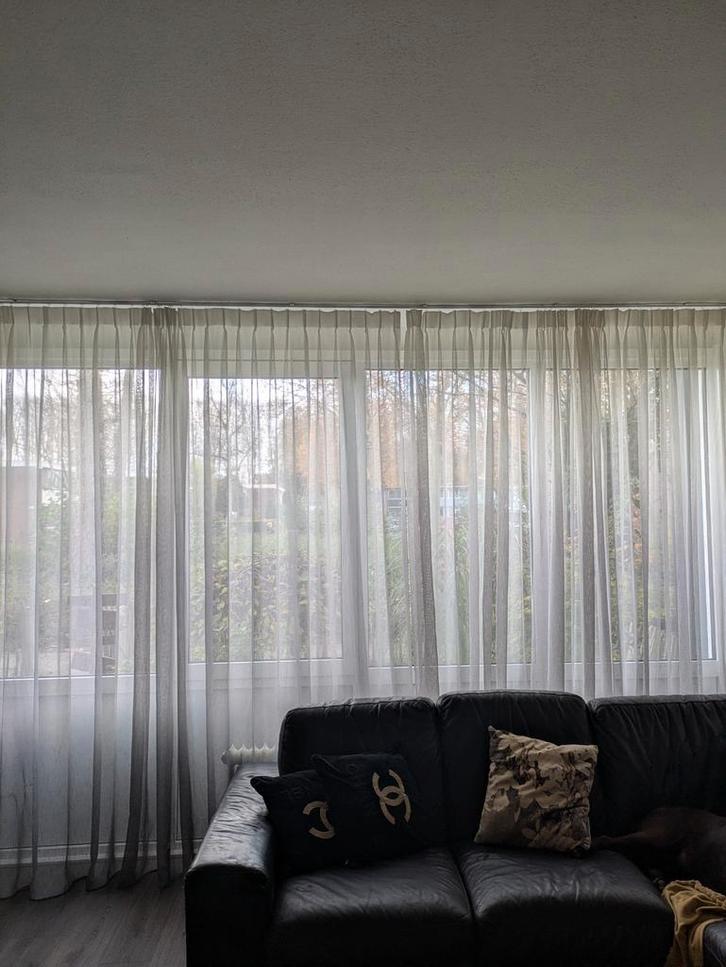 Gordijnen - Grijs, Huis en Inrichting, Stoffering | Gordijnen en Lamellen, Zo goed als nieuw, 200 cm of meer, 200 cm of meer, Wit