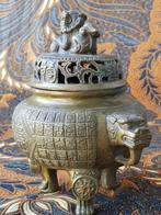 Prachtige oude Chinese koro van brons met Foo dog 16,8 cm., Antiek en Kunst, Ophalen of Verzenden