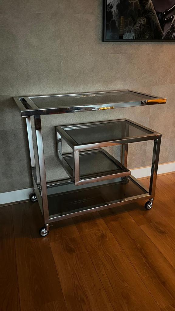 Wesson Bar Cart / Hotel Trolley met Rookglas 83x42x78 cm, Huis en Inrichting, Tafels | Sidetables, Ophalen, 50 tot 100 cm, Modern Chiq