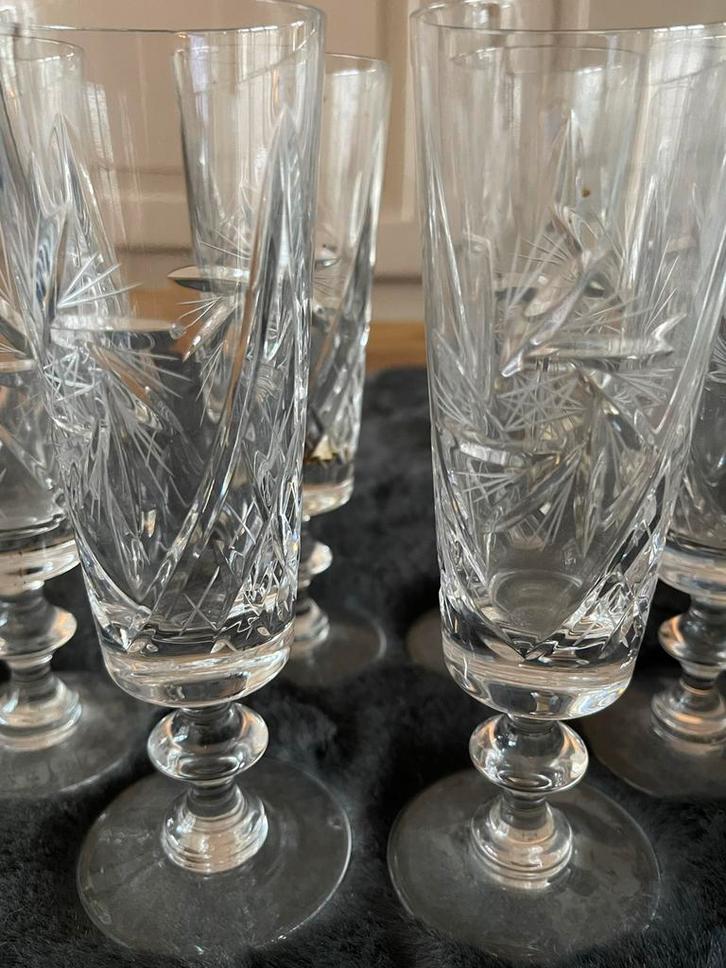Kristallen Champagne Glazen - 6 stuks, Antiek en Kunst, Antiek | Glas en Kristal, Ophalen of Verzenden