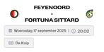 2 tickets Feyenoord - Fortuna Sittard, Tickets en Kaartjes, Twee personen, September