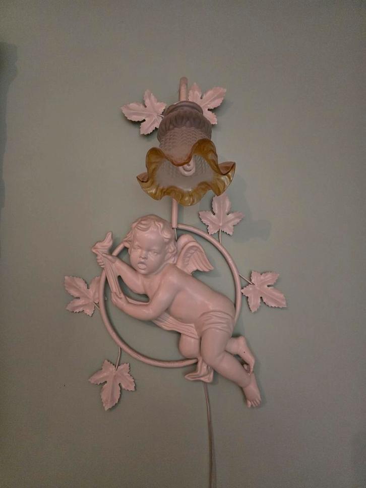 Antieke Engel Wandlampen - Set van Twee, Huis en Inrichting, Lampen | Wandlampen, Gebruikt, Glas, Metaal, Ophalen of Verzenden