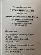 Ulder x vd Broek 1898 Purmerend 1991 Bladel, Verzamelen, Bidprentjes en Rouwkaarten, Ophalen of Verzenden, Bidprentje