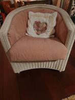 Cremekleurige rieten stoel met roze bekleding, Ophalen, Gebruikt, Romantisch, 75 tot 100 cm