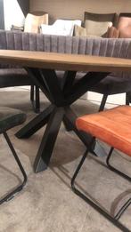 Eethoek Eiken ronde tafel, ronde bank en 4 stoelen, Ophalen, Nieuw, 4 tot 6 stoelen