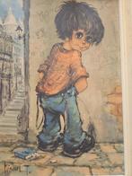 Vintage kunstprent – jongetje tegen de muur – Michael T., Ophalen