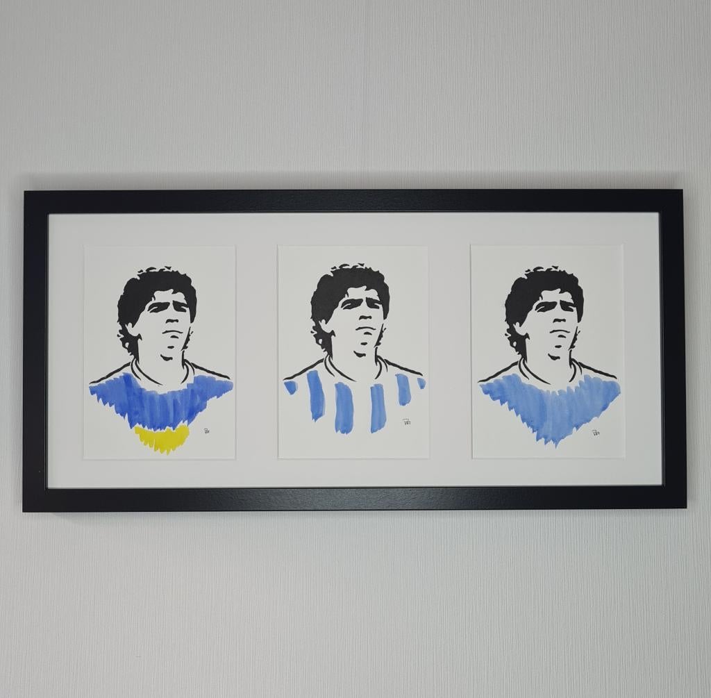 Maradona (Drieluik), Linodruk met aquarel., Oorspronkelijke maker, Nieuw, Ophalen of Verzenden, Schilderij