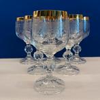 Set van 6 elegante glazen met goudrand – geslepen decor 14cm, Antiek en Kunst, Antiek | Glas en Kristal, Ophalen of Verzenden