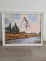 '84 Schilderij van J. Veenstra - Berglandschap, Antiek en Kunst, Ophalen of Verzenden