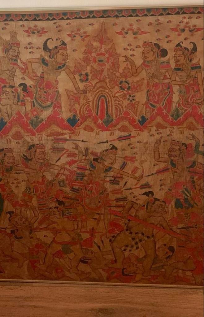 Oud Balinees schilderij op doek, Antiek en Kunst, Ophalen of Verzenden