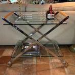 Gallotti en Radice serveerwagen bartrolley messing chroom, Ophalen, 50 tot 100 cm, Rechthoekig, Glas