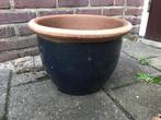 Bloempot voor buiten - aardewerk / glazuur - blauw, Tuin en Terras, Bloempotten, Gebruikt, Tuin, Rond, Minder dan 40 cm