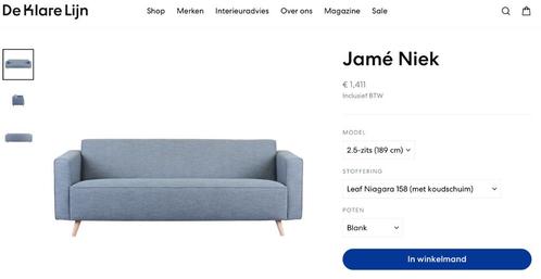 Zitbank: Nederlands merk Jame, donkerblauw met geel spikkel, Huis en Inrichting, Banken | Bankstellen, Gebruikt, Rechte bank, Overige maten