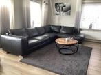 Hoekbank zwart leer, Huis en Inrichting, Ophalen, 250 tot 300 cm, Gebruikt, Hoekbank