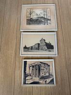 Drie zwart wit tekeningen, Antiek en Kunst, Kunst | Tekeningen en Foto's, Ophalen of Verzenden
