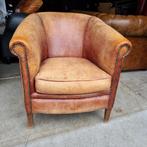 Schapenleren club fauteuil naturel + BEZORGING GRATIS, Chesterfield, Gebruikt, Leer, Ophalen of Verzenden