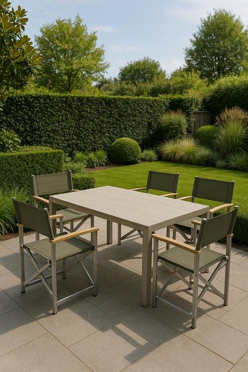 Set van 4 Luxe Regisseursstoelen – Stijlvol Buiten Genieten, Tuin en Terras, Tuinstoelen, Zo goed als nieuw, Aluminium, Inklapbaar