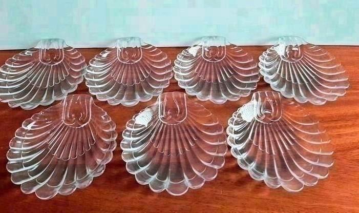Set van 7 schelp bordjes schaaltjes, Antiek en Kunst, Antiek | Glas en Kristal, Ophalen of Verzenden