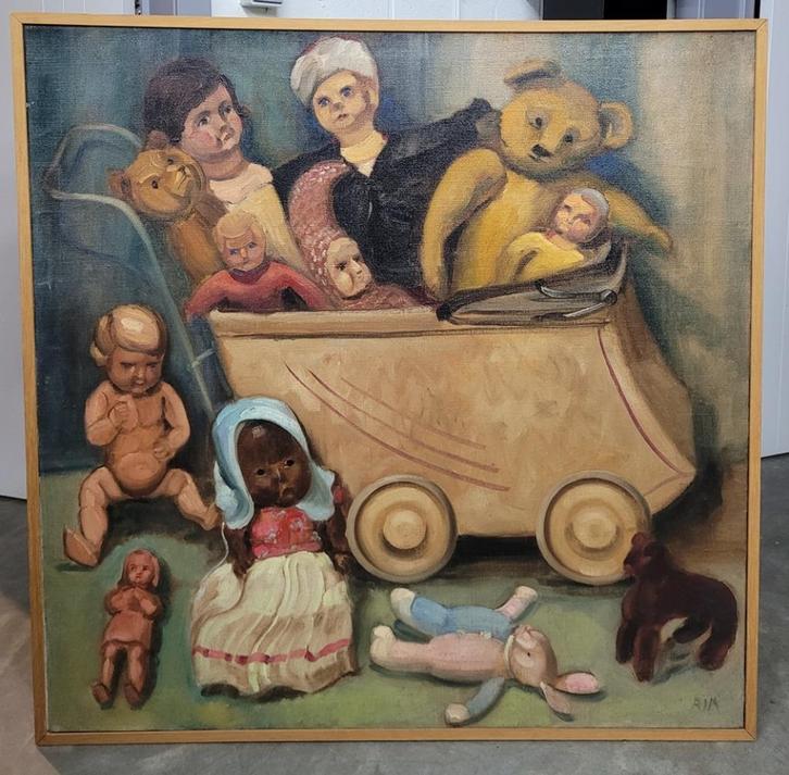 Rik BROUWERS, de poppenwagen, Antiek en Kunst, Kunst | Schilderijen | Klassiek, Ophalen