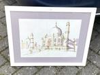 Schilderij - Aquarel - Taj Mahal - Gesigneerd, Huis en Inrichting, Ophalen of Verzenden, Zo goed als nieuw, Schilderij, Minder dan 50 cm