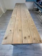 Steigerhouten tafel met steigerbuis onderstel (L300xB80xH80), Huis en Inrichting, Tafels | Eettafels, Ophalen, Gebruikt, 50 tot 100 cm