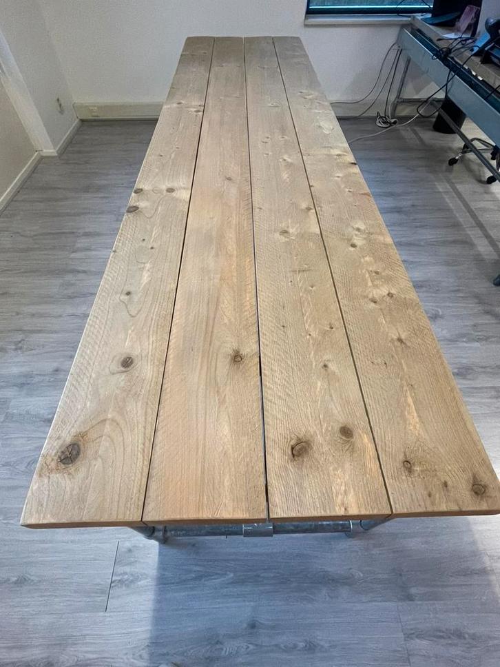 Steigerhouten tafel met steigerbuis onderstel (L300xB80xH80), Huis en Inrichting, Tafels | Eettafels, Gebruikt, 50 tot 100 cm