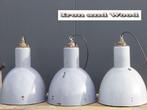 Vintage stoere oude grijze hanglampen afmeting D34 H44, Minder dan 50 cm, Vintage stoer robuust brocante oud emaille, Gebruikt