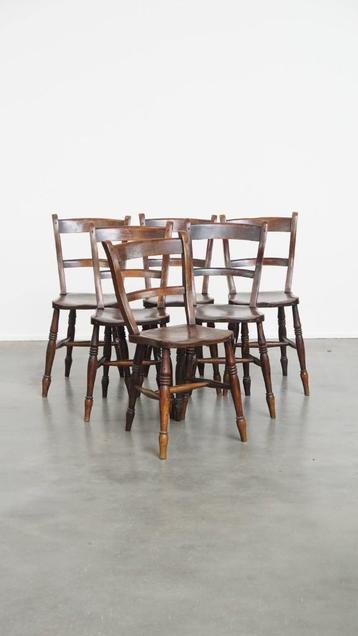Set van 6 antieke Engelse Oxford eetkamer/ keuken stoelen beschikbaar voor biedingen
