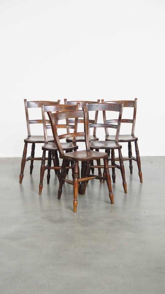 Set van 6 antieke Engelse Oxford eetkamer/ keuken stoelen, Antiek en Kunst, Antiek | Meubels | Stoelen en Banken, Ophalen