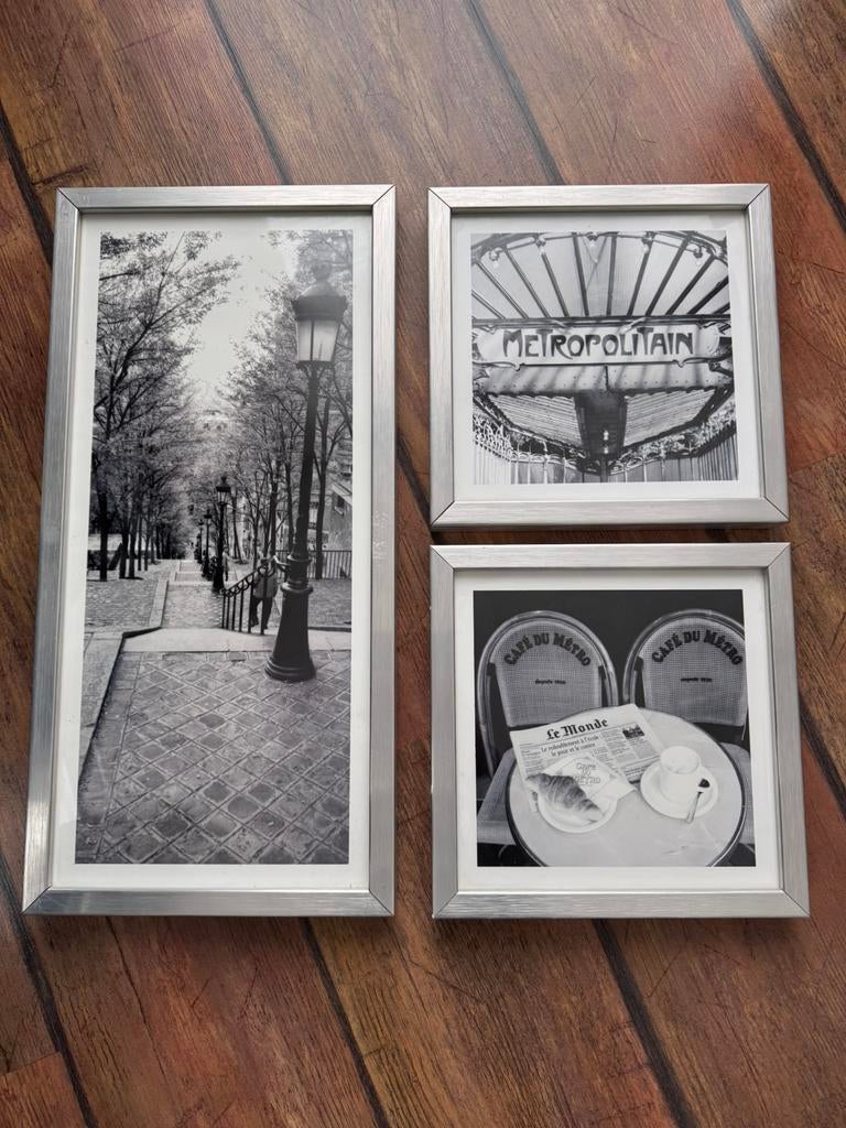 Set van 3 IKEA RIBBA fotolijsten – zwart-wit Parijs prints, Ophalen of Verzenden, Zo goed als nieuw, Foto of Poster, Minder dan 50 cm