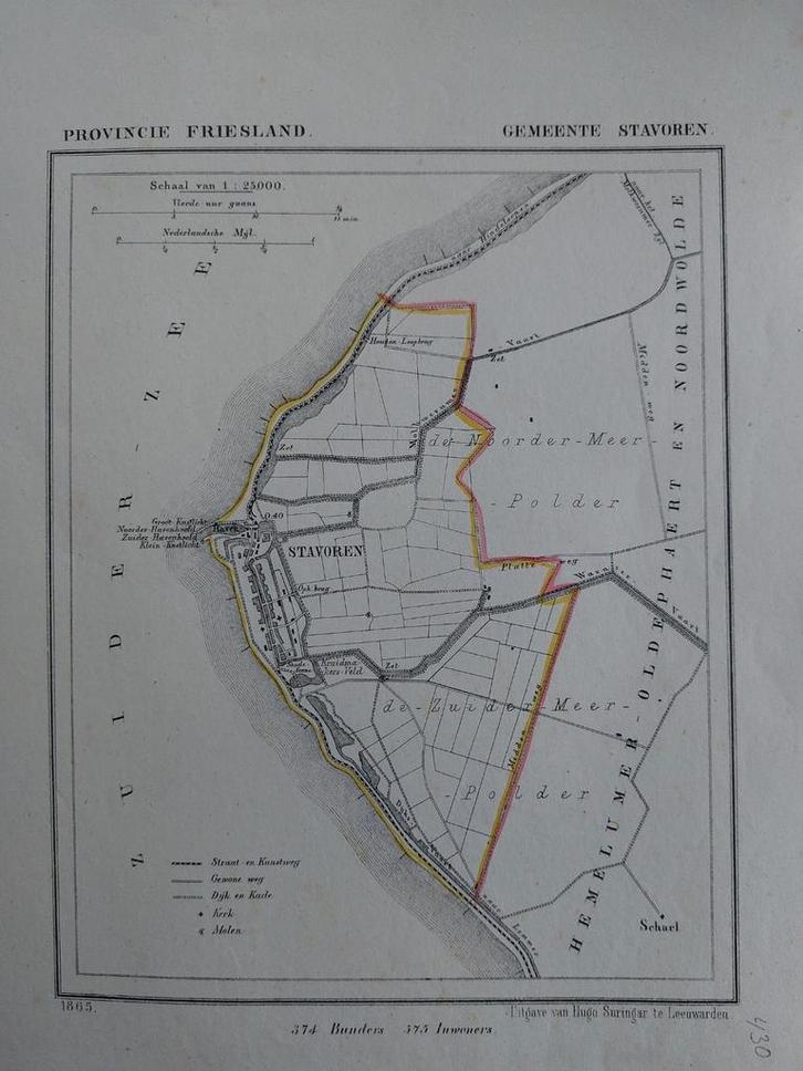 20 / Stavoren Scharl Zuiderzee Litho uit 1865 van J. Kuyper, Antiek en Kunst, Kunst | Litho's en Zeefdrukken, Ophalen of Verzenden