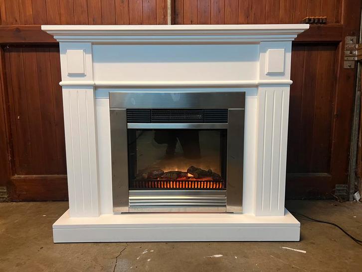 elektrische sfeerhaard met witte schouw, Huis en Inrichting, Haarden, Zo goed als nieuw, Elektrische haard, Ophalen