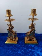 Antieke Drakenkandelaren, ca. 1900, Ophalen of Verzenden, Koper of Brons