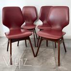 Vier vintage Midcentury stoelen, eetkamerstoelen rood, Ophalen, Hout, Gebruikt, -